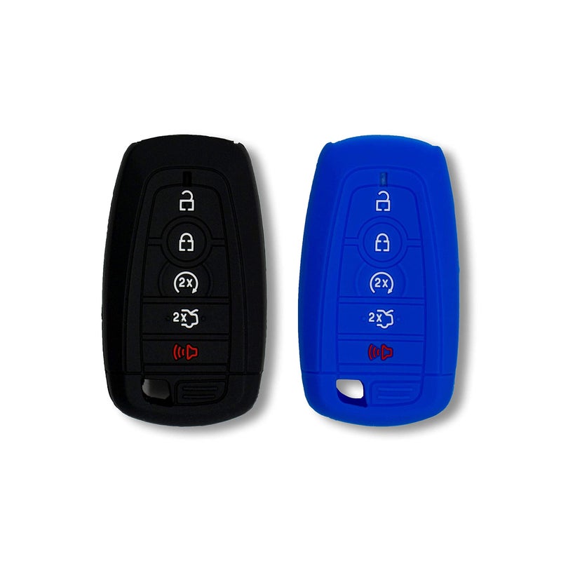Autobase Silicone Key Fob Cover for 2025 2024 Ford Explorer Bronco Expedition Mustang F-150 Raptor Fusion F150 F250 F350 F450 F550 Edge | Car Accessory | Key Protection Case 2 Pcs (Black and Blue) - Image 1